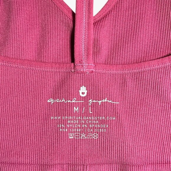 Spiritual Gangster Icon T-Back Sports Bra Pink Ribbed Size M / L V Neck - Picture 3 of 3